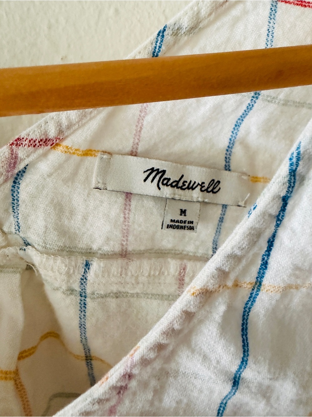Madewell White Windowpane Check V-Neck Tank with Blue, Red, Yellow Lines - Picture 4 of 4